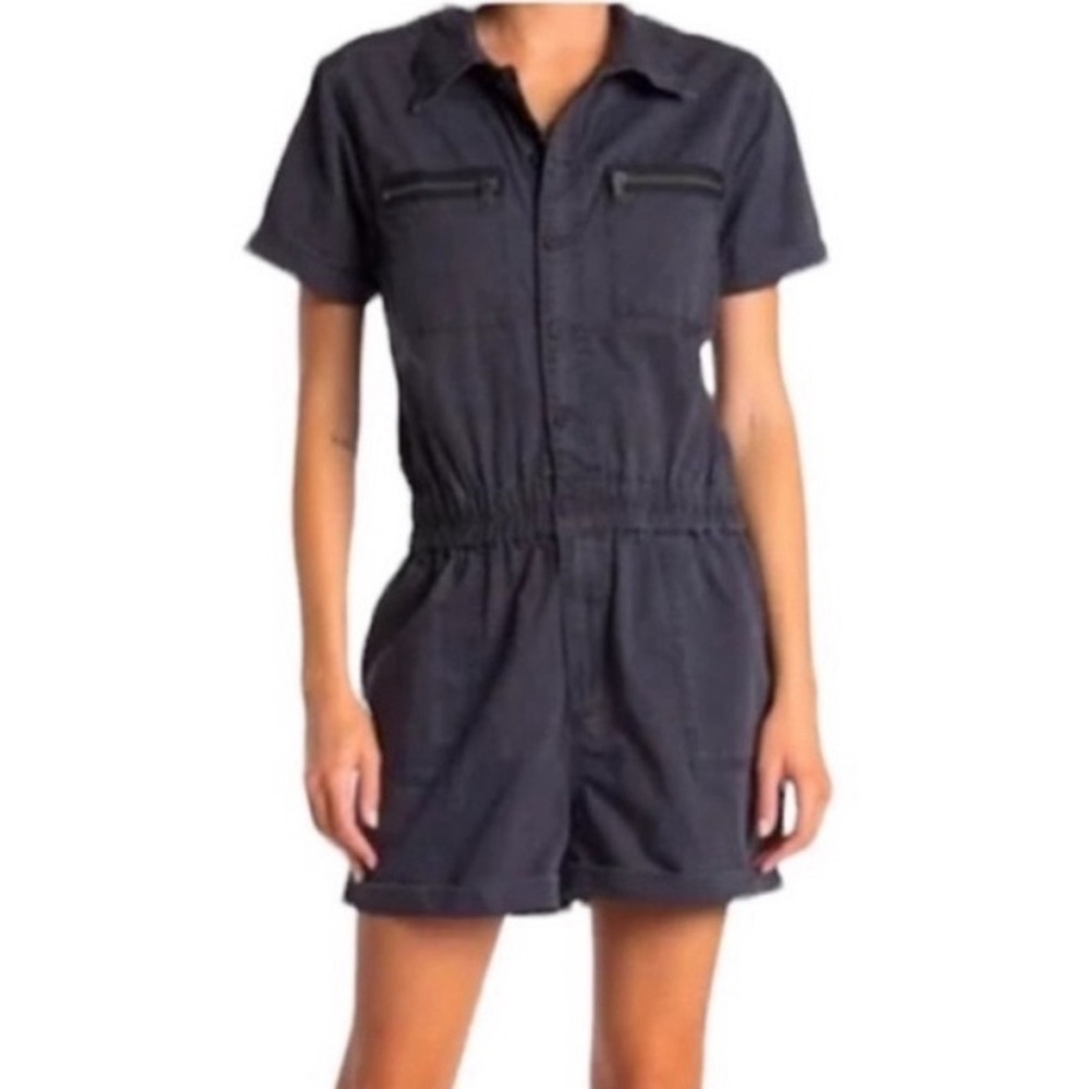 BlankNYC Black Washed Denim Backstage Romper Short One Pc Military Style size S